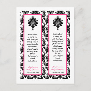 Invitation Carte Postale 2 Marques de livre Hot rose noir Damask