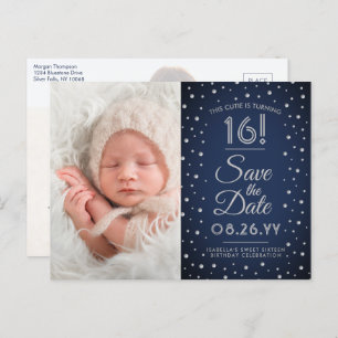 Invitation Carte Postale 2 Photo Sweet 16 Anniversaire Marine Bleu Enregist