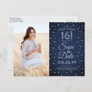 Invitation Carte Postale 2 Photo Sweet 16 Anniversaire Sauvegarder la date