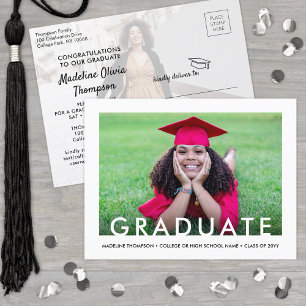 Invitation Carte Postale 2 Photos de Graduate Moderne Minimal Graduation Pa