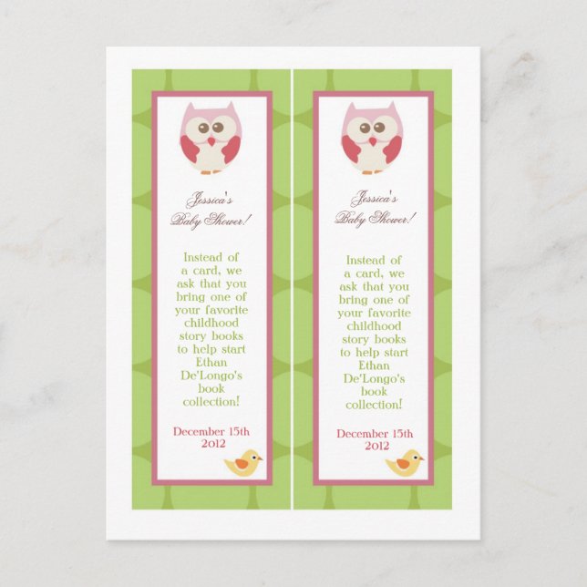 Invitation Carte Postale 2 Signets Baby showers Amour et Nature Fille Woodl (Devant)