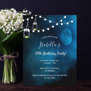Invitation Carte Postale 30e anniversaire fête lumière lune bleue
