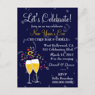 INVITATION CARTE POSTALE 311-CHAMPAGNE CELEBRATION NAVY BLEU