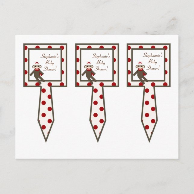 Invitation Carte Postale 3 Coupe Cake Pictures Red Sock Monkey (Devant)