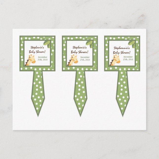 Invitation Carte Postale 3 Coupe Cake Pictures Safari Jungle Giraffe Green (Devant)