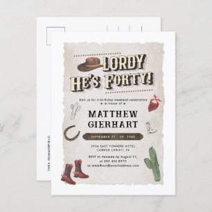Invitation Carte Postale 40e anniversaire Cowboy Rodeo Party Retro