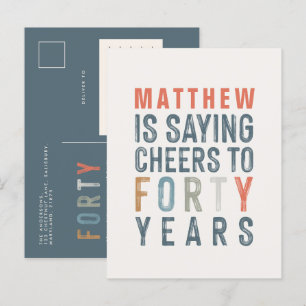 Invitation Carte Postale 40e anniversaire moderne rustique classe typograph