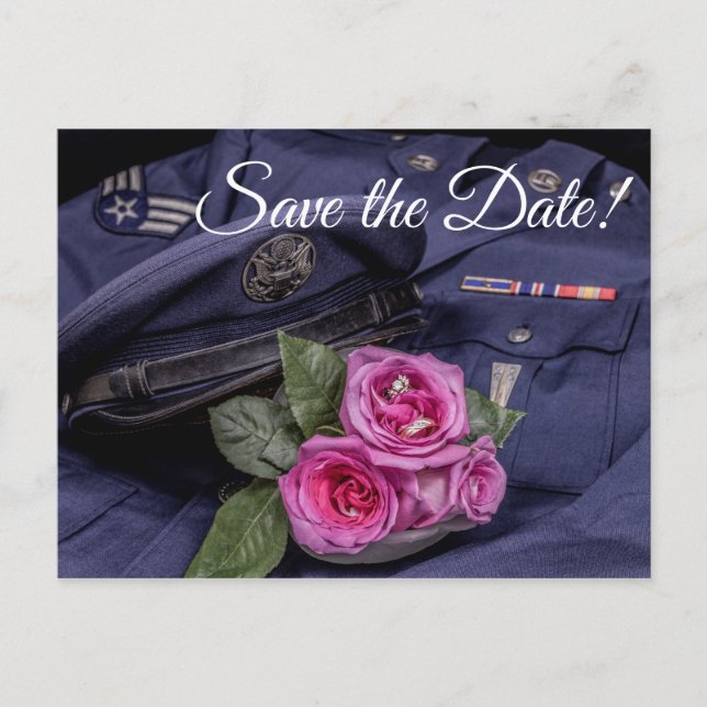 Invitation Carte Postale 4171-Uniforme Militaire avec Roses & Anneaux (Devant)