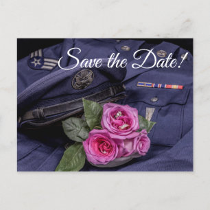 Invitation Carte Postale 4171-Uniforme militaire avec Roses et anneaux