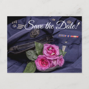 Invitation Carte Postale 4171-Uniforme militaire avec Roses et anneaux