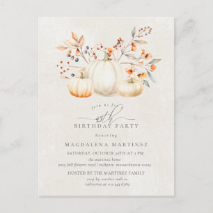 Invitation Carte Postale 45e fête d'anniversaire Citrouille blanc Feuilles