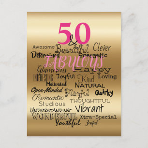 Invitation Carte Postale 50 & Fabuleux Gold Pink Black Typographie d'annive