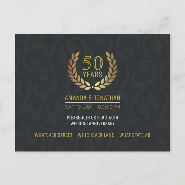 Invitation Carte Postale 50e Anniversaire de Mariage d'or ajouter la photo  (Devant)
