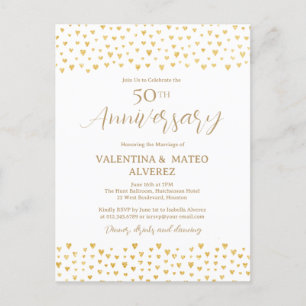 Invitation Carte Postale 50e anniversaire de Mariage Gold Heart Confetti