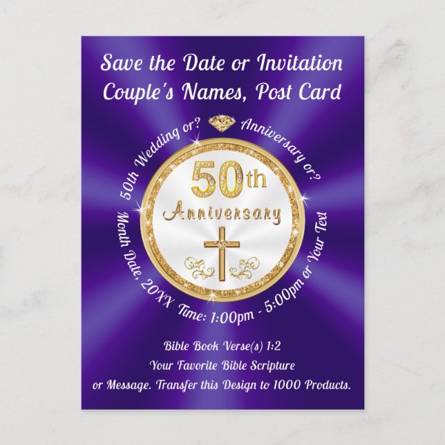 Invitation Carte Postale 50e anniversaire du Mariage Enregistrer la date Po (Devant)