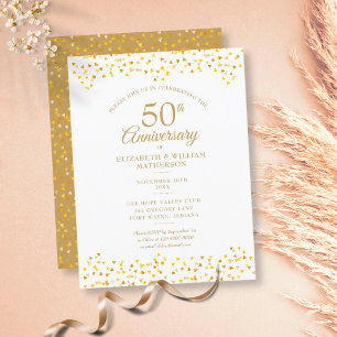 Invitation Carte Postale 50e Anniversaire Golden Love Hearts