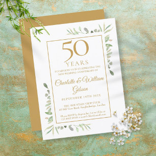 Invitation Carte Postale 50e anniversaire Mariage d'or Verdure