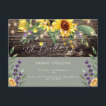 Invitation Carte Postale 50e anniversaire Sunflower Sage Rustique Anniversa<br><div class="desc">Rustic 50th Birthday Party Invitation. Fleurs de soleil et lumières de lavande,  bois. Clôture en bois. Sage.</div>
