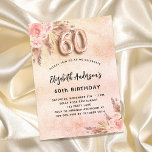 Invitation Carte Postale 60e anniversaire pampas herbe fleurons d'or rose<br><div class="desc">Un arrière - plan d'or rose,  rustique et rustique à l'aspect rustique et rustique. Décoré de fleurs roses d'or et de rose,  de roses,  d'herbe de pampas. Personnalisez et ajoutez un nom et des détails du parti. Le numéro 60 est écrit avec une police de style ballon.</div>