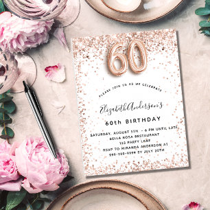 Invitation Carte Postale 60e anniversaire rose blanche éclat or