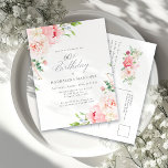 Invitation Carte Postale 60e fête d'anniversaire Feminine rose Floral Invit<br><div class="desc">Une belle et féminine invitation à fêter un 60ème anniversaire dans un style élégant. Cette décoration florale est bordée d'un cadre de charmants pivoines roses et de verdure.</div>