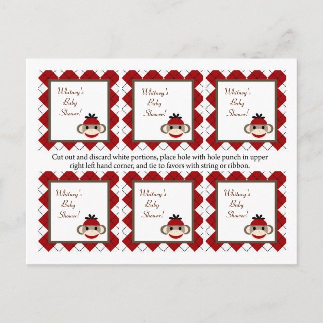 Invitation Carte Postale 6 Favoriser les étiquettes Jacquard de singe rouge (Devant)