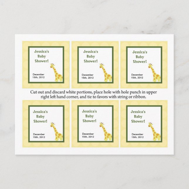 Invitation Carte Postale 6 Favoriser les étiquettes Jungle Babies Giraffe (Devant)