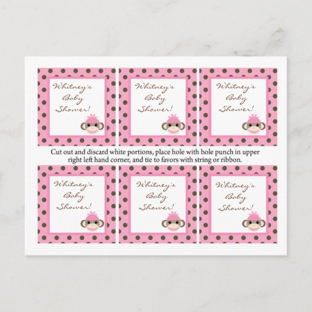 Invitation Carte Postale 6 Favoriser les étiquettes Singe de Choc Rose (Devant)