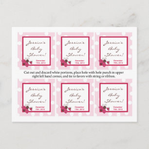 Invitation Carte Postale 6 Favoriser Tags Berry Garden Lady Bug Flower Pink