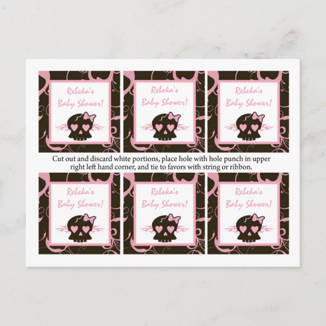 Invitation Carte Postale 6 Favoriser Tags Girly Girl Pink Punk Rock Skull F (Devant)
