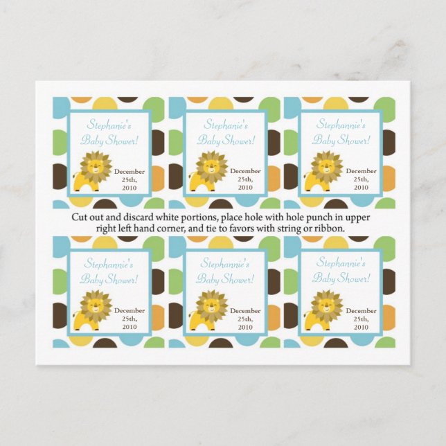 Invitation Carte Postale 6 Favoriser Tags Jungle King Lion Safari Zoo Anima (Devant)