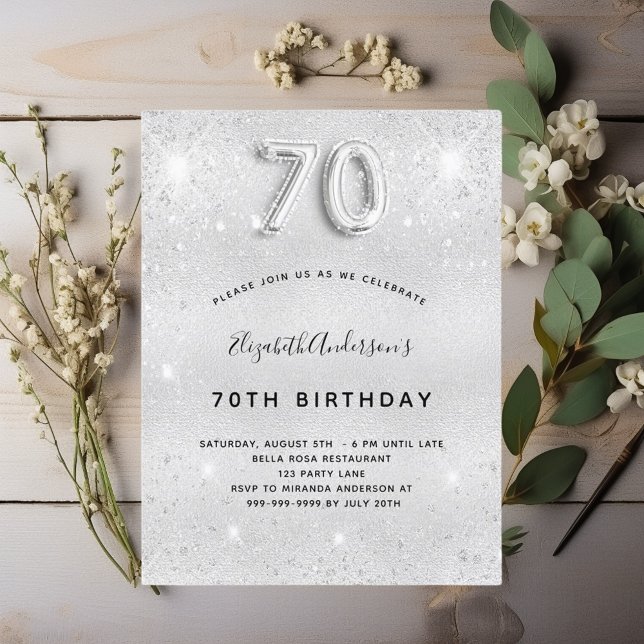 Invitation Carte Postale 70e anniversaire éclat d'argent (Créateur téléchargé)