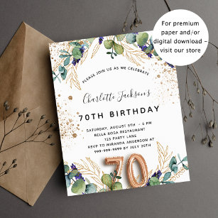 Invitation Carte Postale 70e anniversaire eucalyptus parties scintillant ve