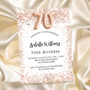 Invitation Carte Postale 70e anniversaire rose or blanc élégant