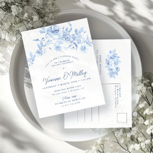 Invitation Carte Postale 70e anniversaire Surprise Party Dusty Blue Floral