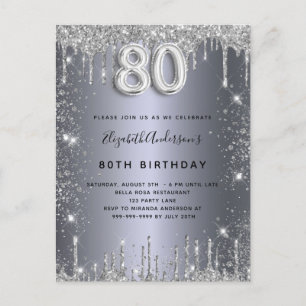 Invitation Carte Postale 80e anniversaire argent métal parties scintillant 