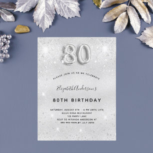 Invitation Carte Postale 80e anniversaire argent métal parties scintillant