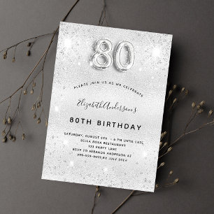 Invitation Carte Postale 80e anniversaire argent parties scintillant glamou