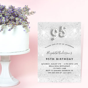 Invitation Carte Postale 95e anniversaire parties scintillant argent scinti