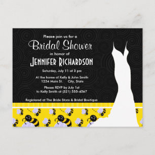 Invitation Carte Postale Abeille jaune et noire mignonne