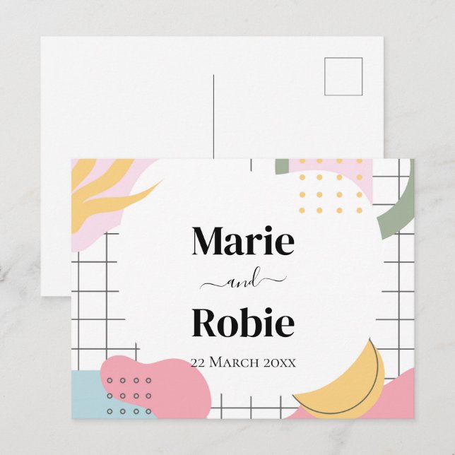 Invitation Carte Postale Abstrait coloré Memphis Mariage (Devant / Derrière)