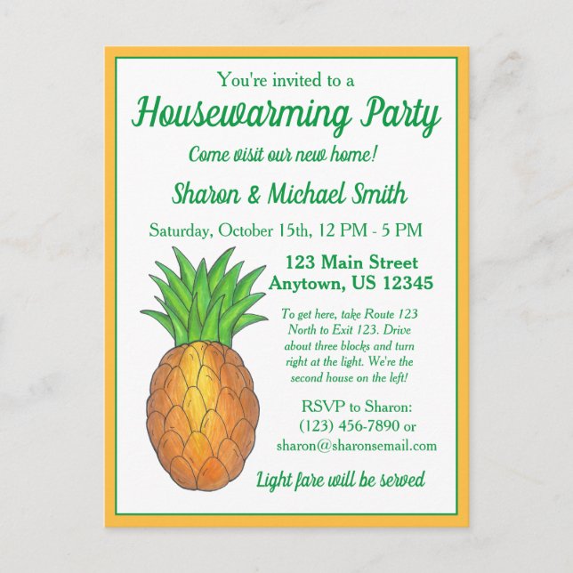 Invitation Carte Postale Accueil ananas Open House House House House House (Devant)