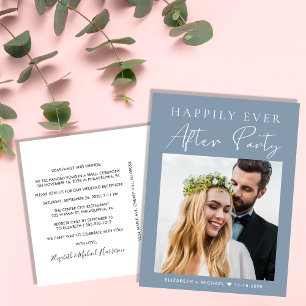 Invitation Carte Postale Accueil Mariage photo bleu Dusty
