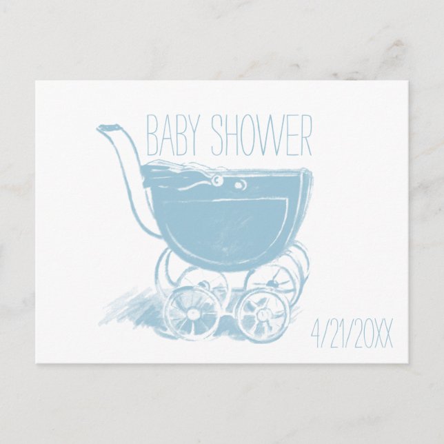 Invitation Carte Postale Adorable Blue Baby Boy Carriage Retro Baby shower (Devant)
