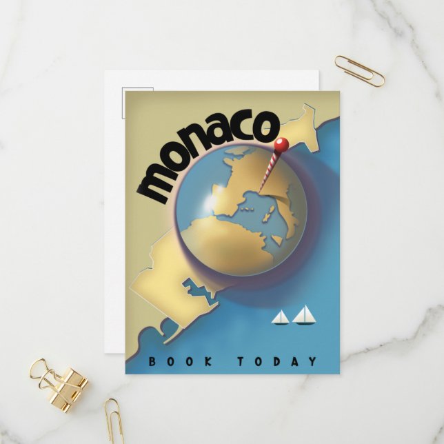 Invitation Carte Postale Affiche de voyage à Monaco  (Devant/Arrière en situation)