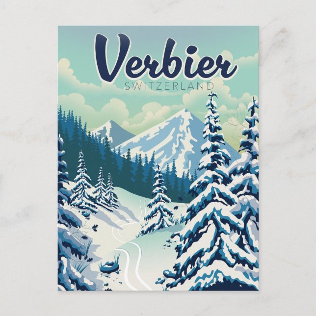 Invitation Carte Postale Affiche de voyage à Verbier Suisse (Devant)