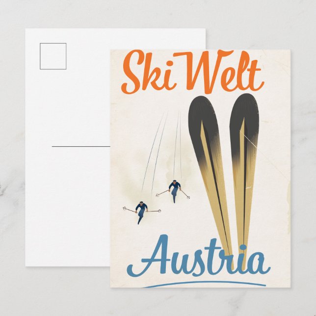 Invitation Carte Postale Affiche de voyage de ski Skiwelt Autriche (Devant / Derrière)
