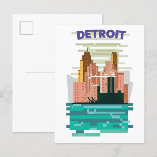 Invitation Carte Postale Affiche de voyage en skyline de Detroit City.