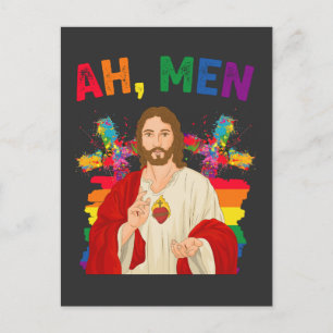 Invitation Carte Postale Ah Men Funny LGBT Gay pride Jesus Christian