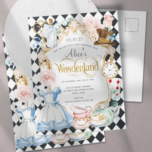Invitation Carte Postale Alice merveilleland tea party fille anniversaire i (Créateur téléchargé)